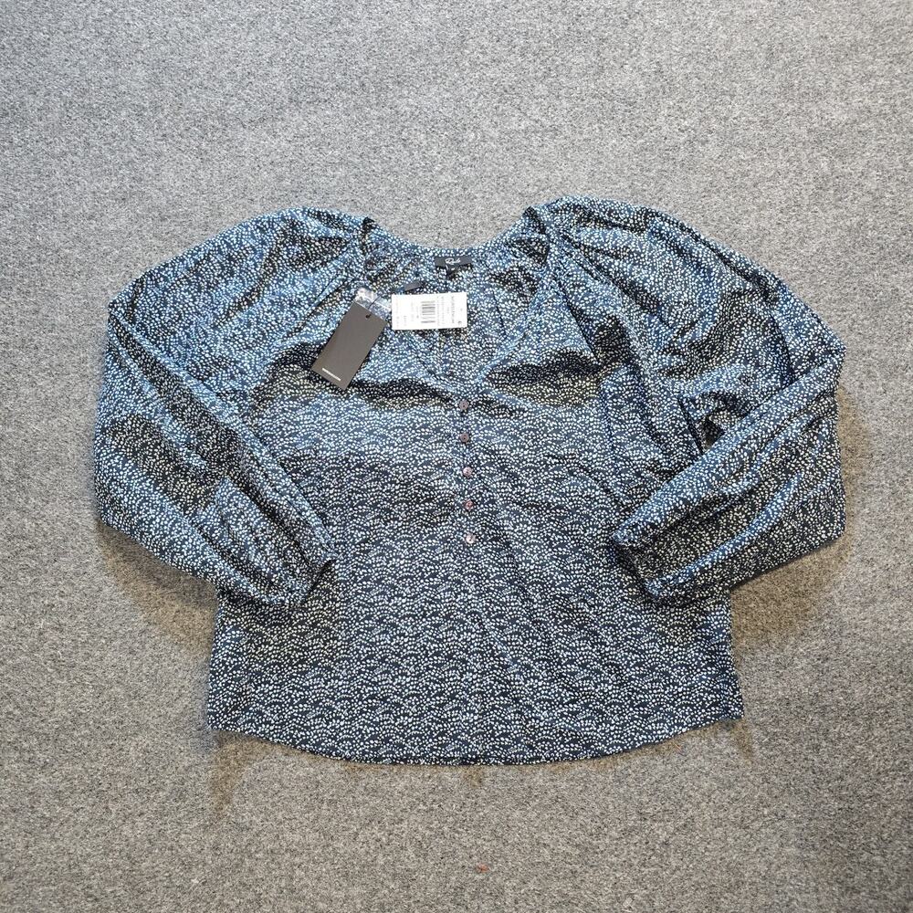Rails Top Womens Size Medium Blue Peasant V Neck Boxy Midnight Dahlia Popover